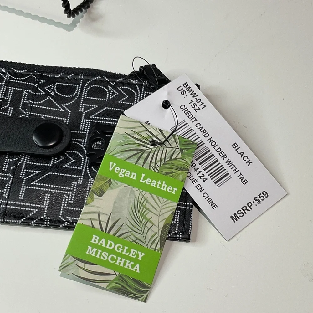 Badgley Mischka Monogram Black Credit Card Holder with Tab